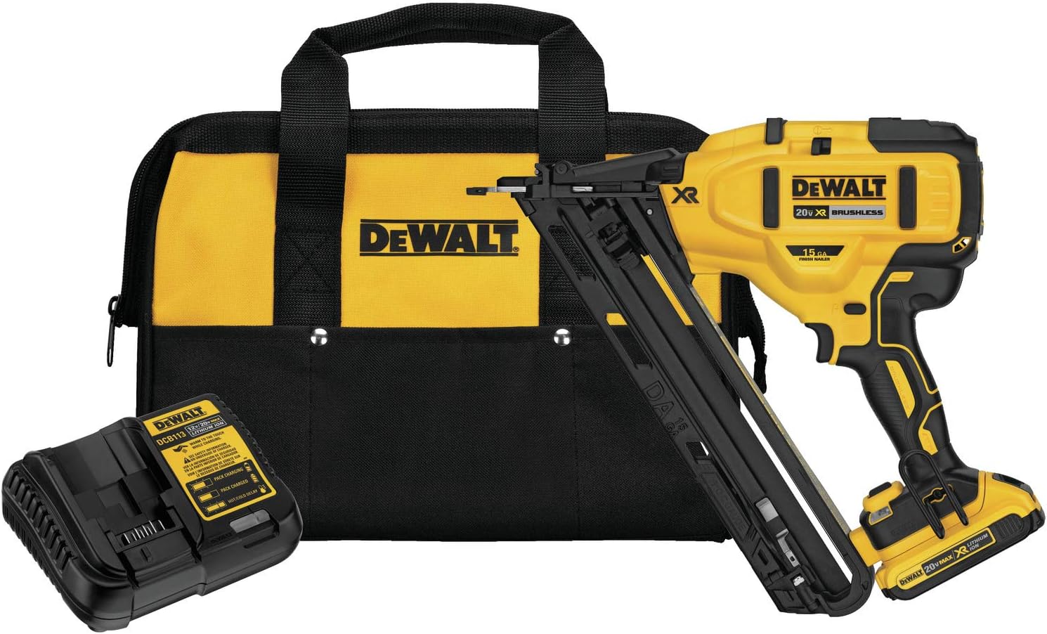 DEWALT DCN650D1 20V MAX XR 15 GA Cordless Angled Finish Nailer Kit
