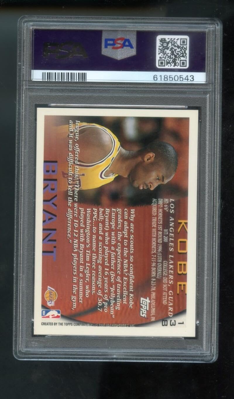 Kobe Bryant Rookie Card 1996-97 Topps #138 PSA 9