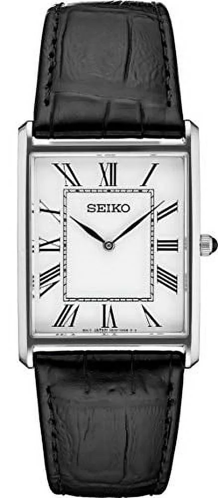 Seiko Square Black Leather Watch SWR049