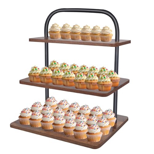 Cupcake Stand, 3 Tier Large Cupcake Stand for 50 Cupcakes Rustic Cupcake Display Stand Square Wood Dessert Table Display Set Cupcake Tower Tiered Tray Stand for Wedding Birthday Graduation Baby Shower