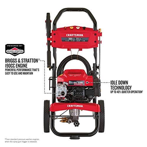 Craftsman 3000 Max PSI at 2.1 GPM GAS Pressure Washer with Ready Start, Idle Down Technology, 25-Foot Hose, and 4 Quick-Connect