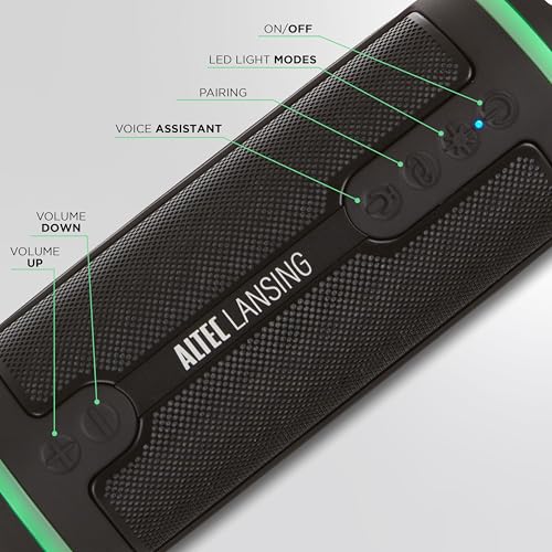 Altec Lansing HydraMOTION 2.0 Wireless Bluetooth Speaker, 16H Battery, RGB Lights, USB-C Quick Charge, IP67 Rated Waterproof Bluetooth Speaker, Mountable Speaker, Voice Assistant
