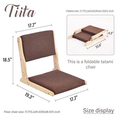 Tatami Chair Accent Furniture, Foldable Meditation Floor Chair, Folding Floor Chairs Seat, Portable Japanese Legless Chair, Back Rest Chair with Cushion, Wood Grey