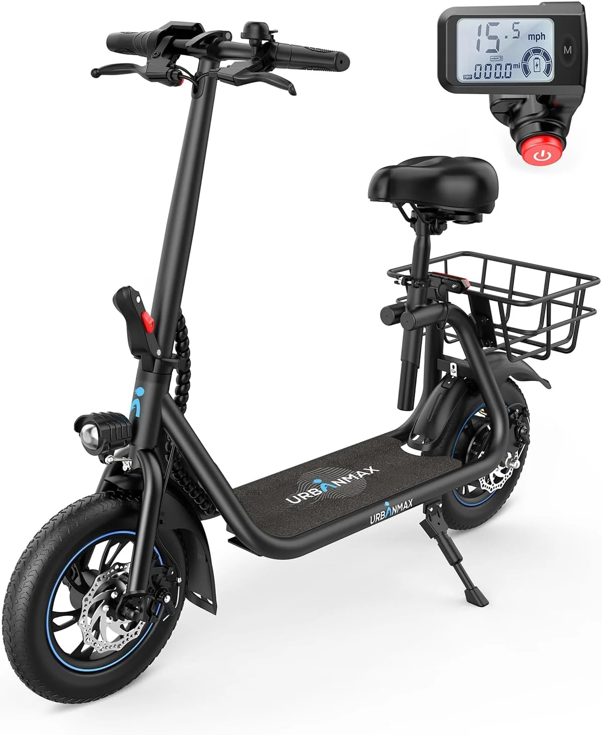 C1/C1 Pro Electric Scooter with Seat, 450W Powerful Motor up to 22/25 Miles Range, Foldable Electric Scooter for Adults Max Speed 15.5/18.6 Mph, Electric Scooter for Commuting with Basket - Curated Treasures Market