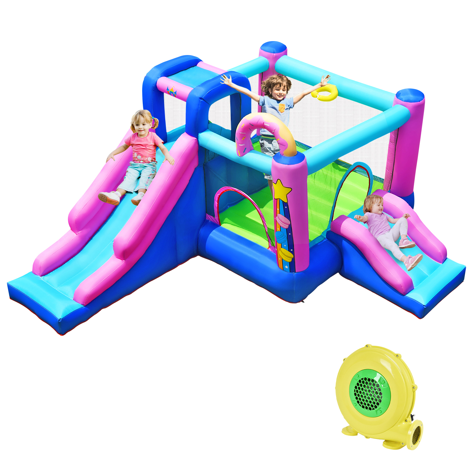 Infans Bountech Inflatable Bounce Castle Dual Slides Jumping Bouncer w/ 480W Air Blower