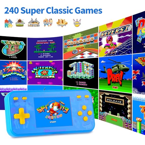 Handheld Game Console for Kids Preloaded 240 Retro Video Games, Portable Gaming Player with Rechargeable Battery 3.0