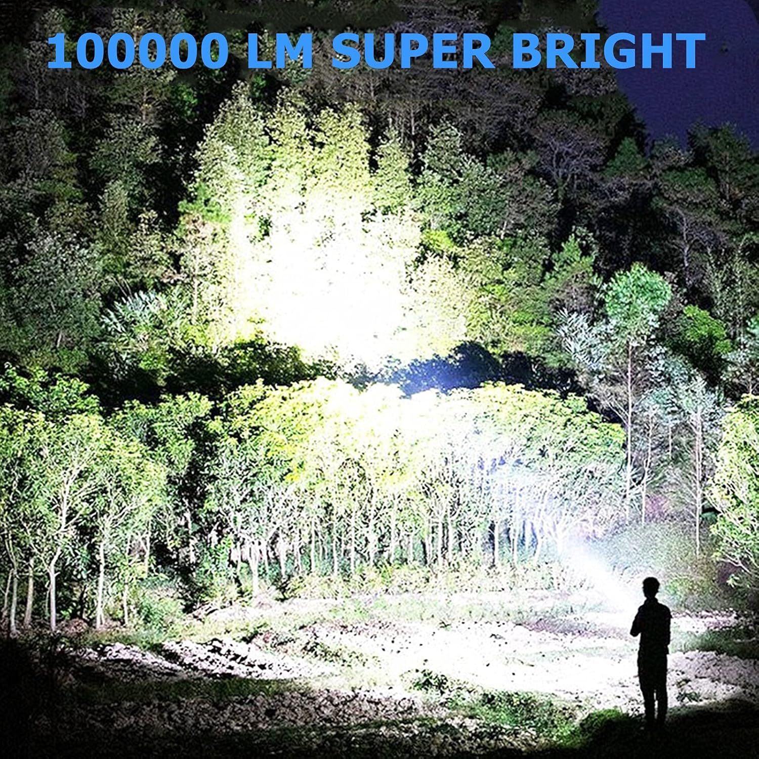 Led Flashlight, 100000 Lumen Super Bright Tactical Flashlights High Lumens with Battery & USB Cable, 3 Modes, Zoomable, Waterproof, Rechargeable Handheld Flashlight for Camping Emergencies