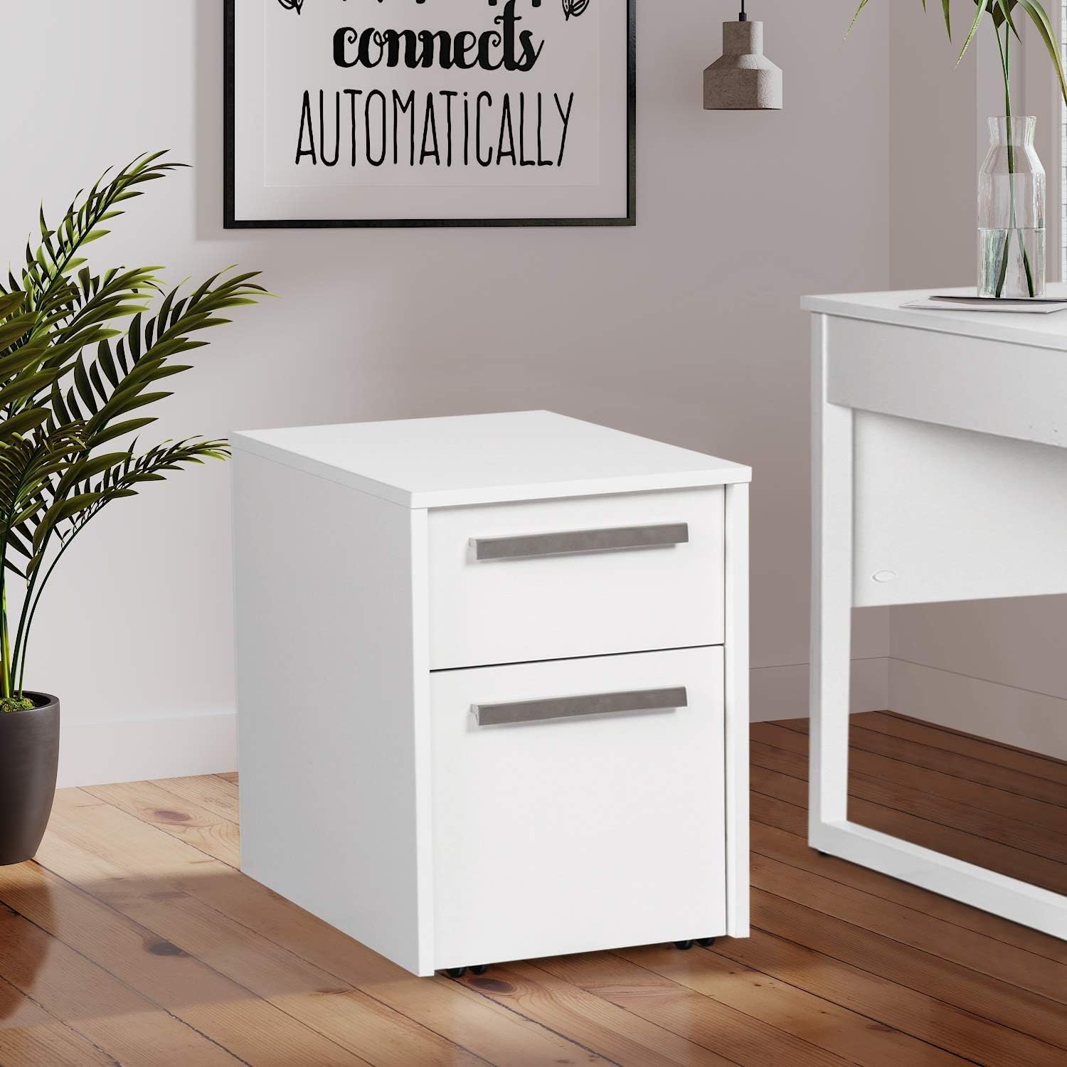 Birch Alaska White Wood Grain 2-Drawer Mobile File Cabinet Modern Contemporary Transitional MDF