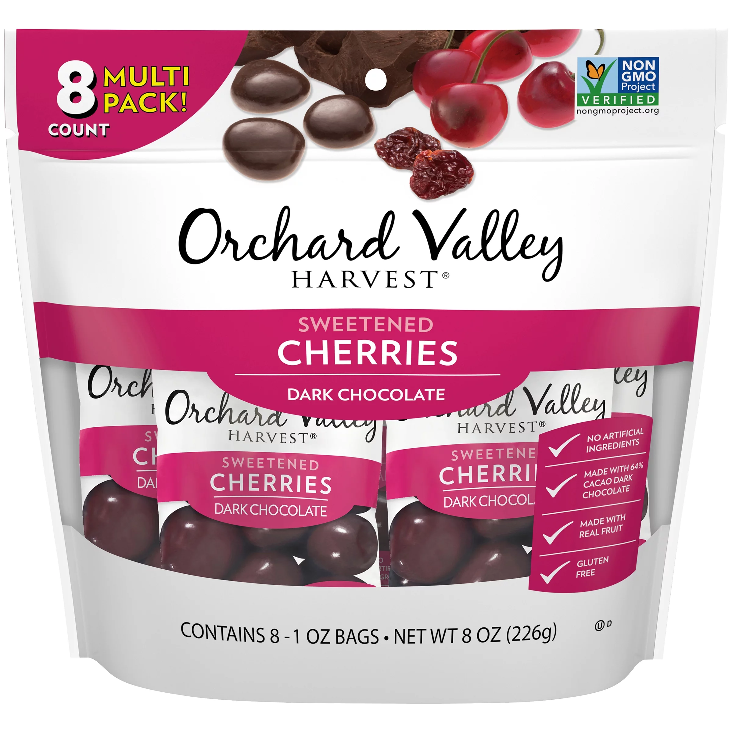 (4 pack) Orchard Valley Harvest Dark Chocolate Cherries, 1 oz (Pack of 8), Non-GMO, No Artificial Ingredients