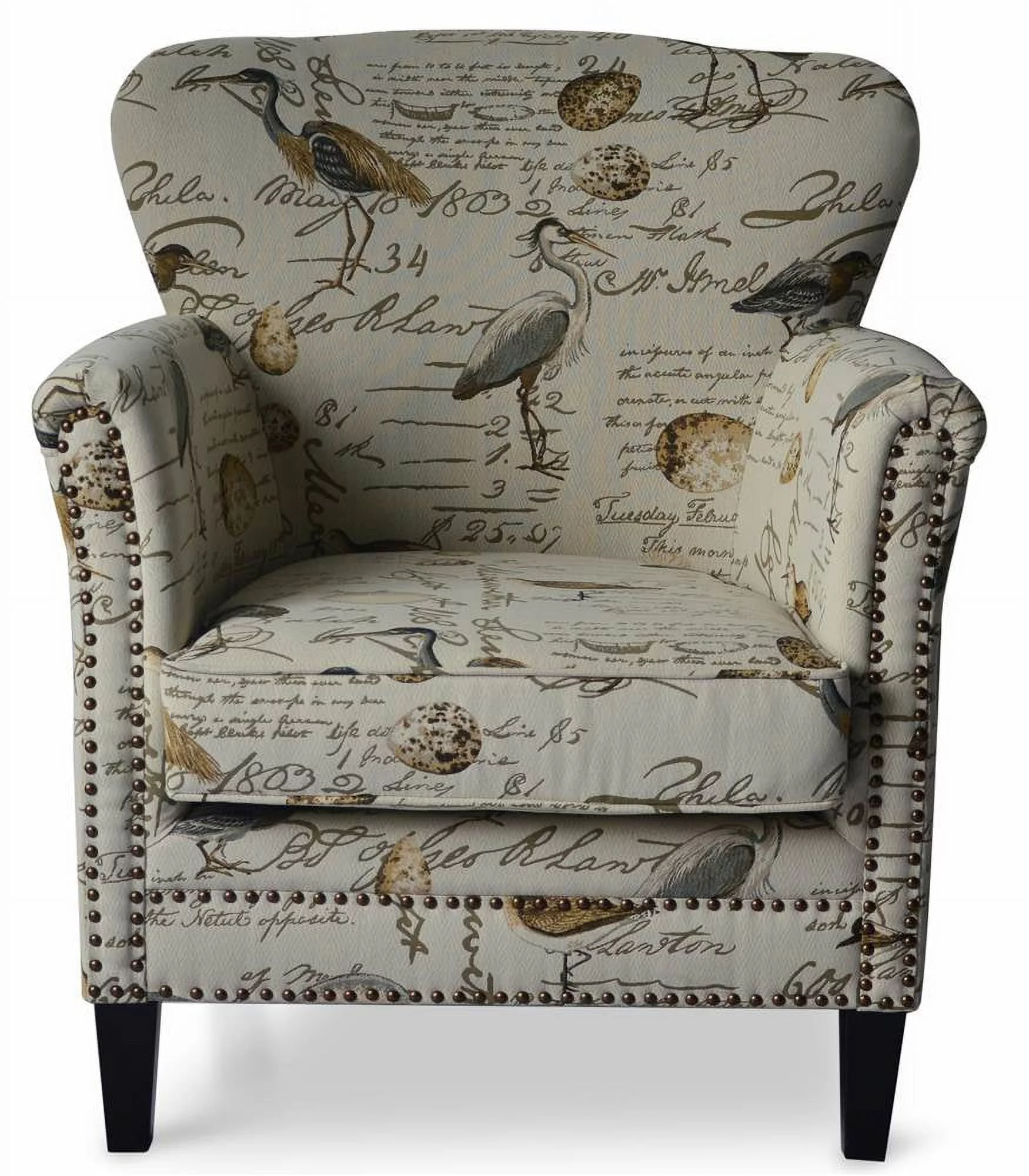 Jofran Phoebe Avian Bird Pattern Upholstered Accent Chair with Nailhead Trim