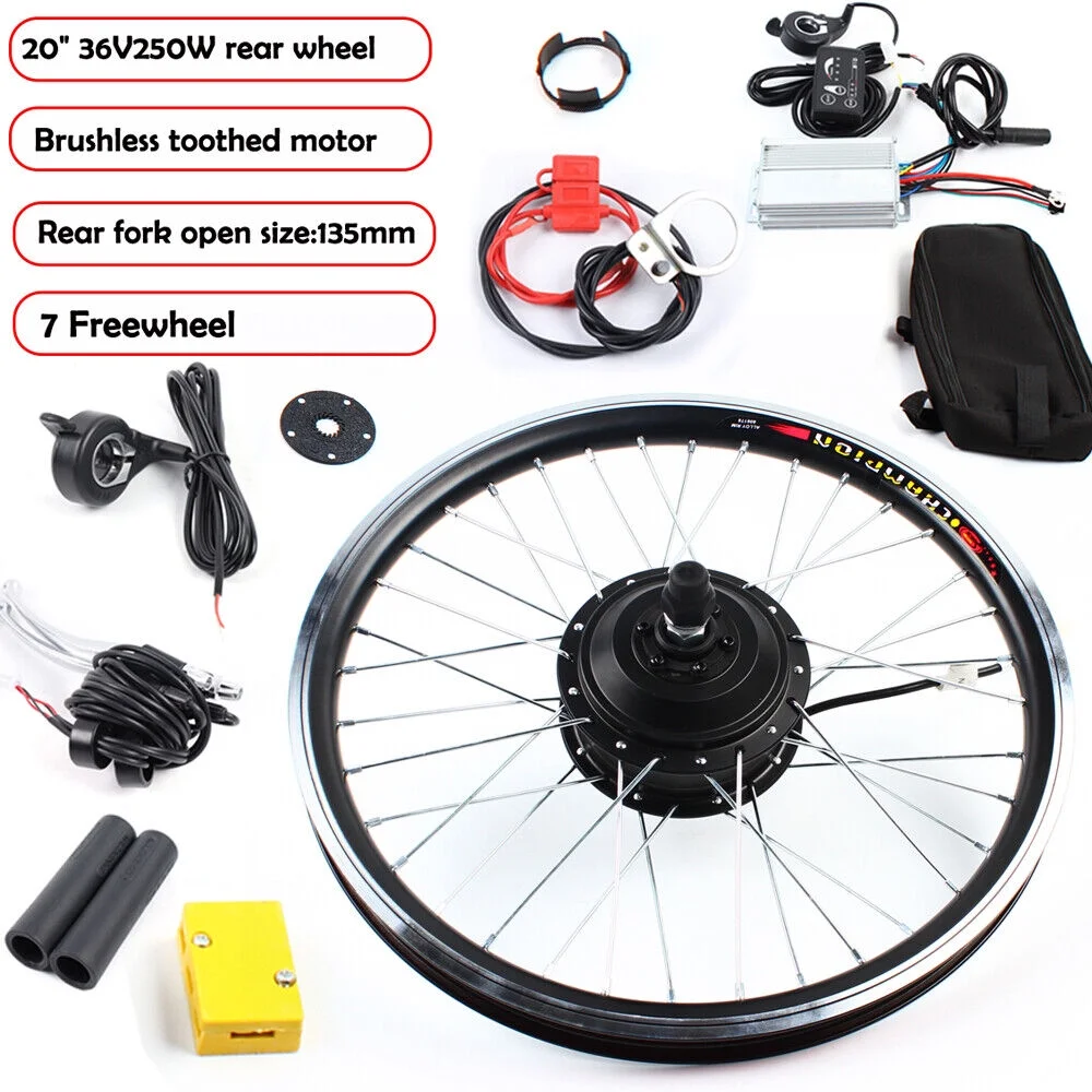 Fichiouy 20'' E-Bike Rear Wheel Motor Hub Electric Bicycle Motor Conversion Kit 36V 250W