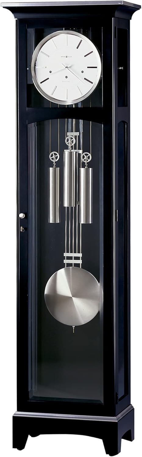 Howard Miller Urban III Floor Clock 660-125 – Black Satin Finish, Vertical Grandfather Home Decor, Cable-Driven Single-Chime Movement, Chime Silence Option