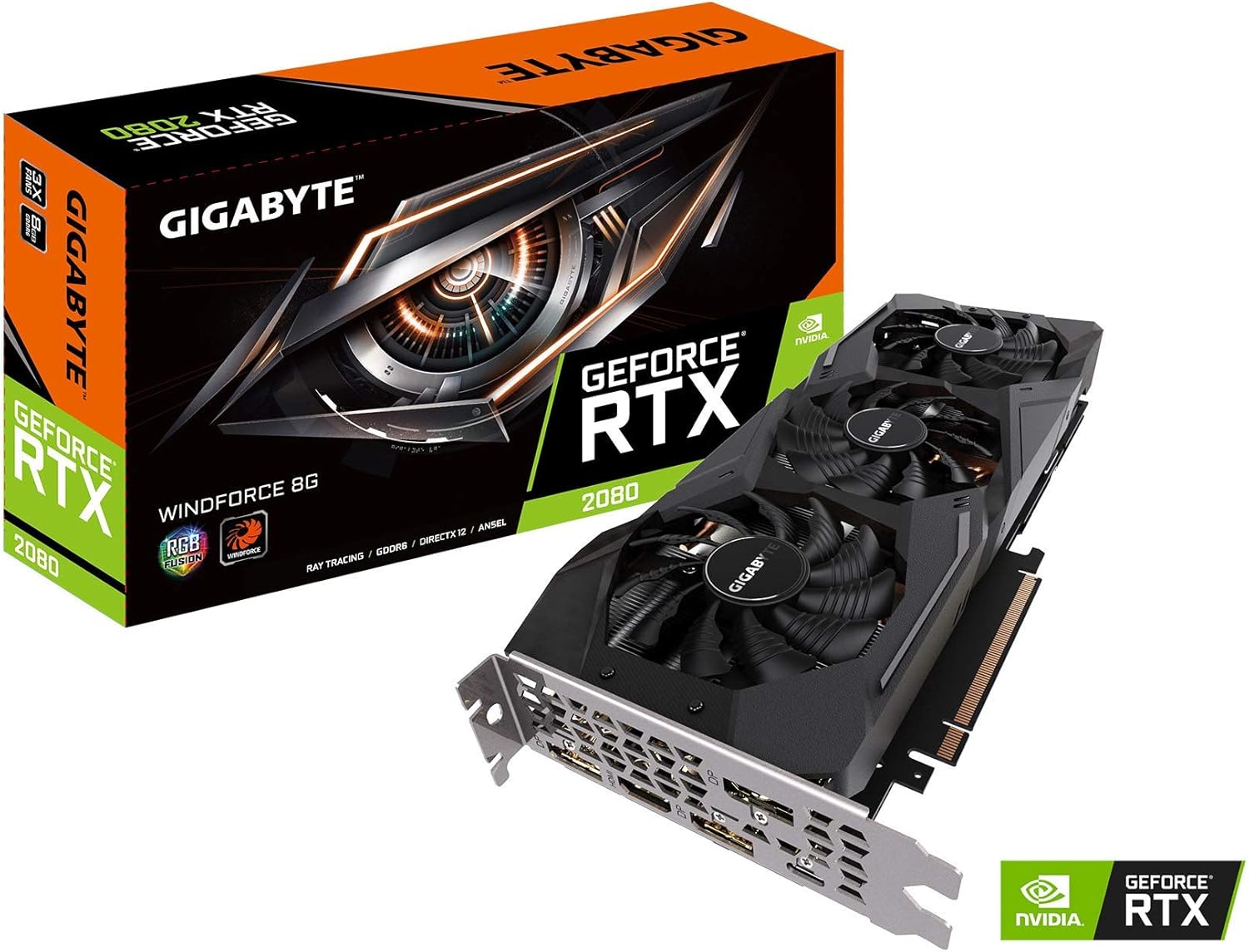 Gigabyte GeForce RTX 2080 Windforce 8G Graphics Card, 3X Windforce Fans, 8GB 256-Bit GDDR6, GV-N2080WF3-8GC Video Card (Renewed)