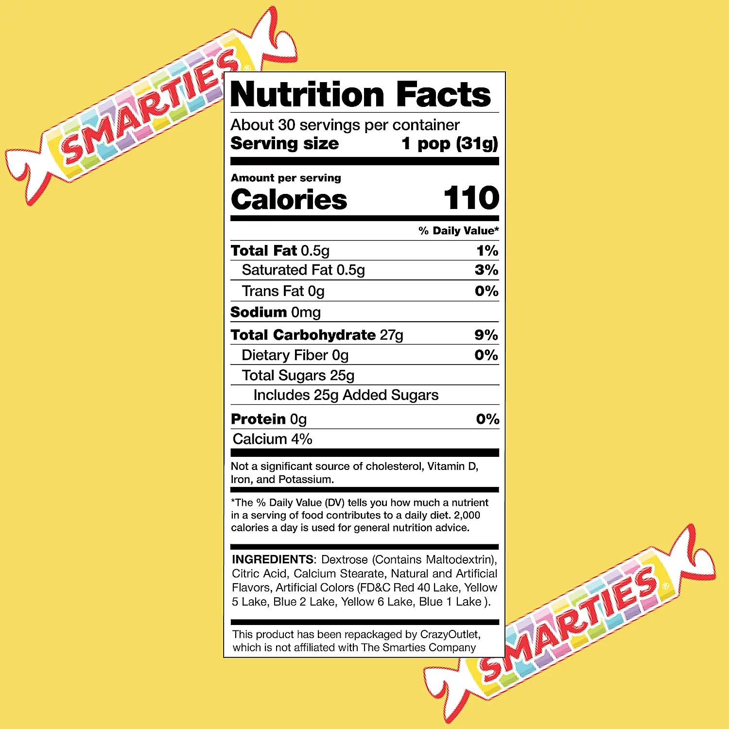 Smarties Mega Lollipops, Vegan Hard Candy Pops, Bulk Pack 30 Count, 2.2 Pounds