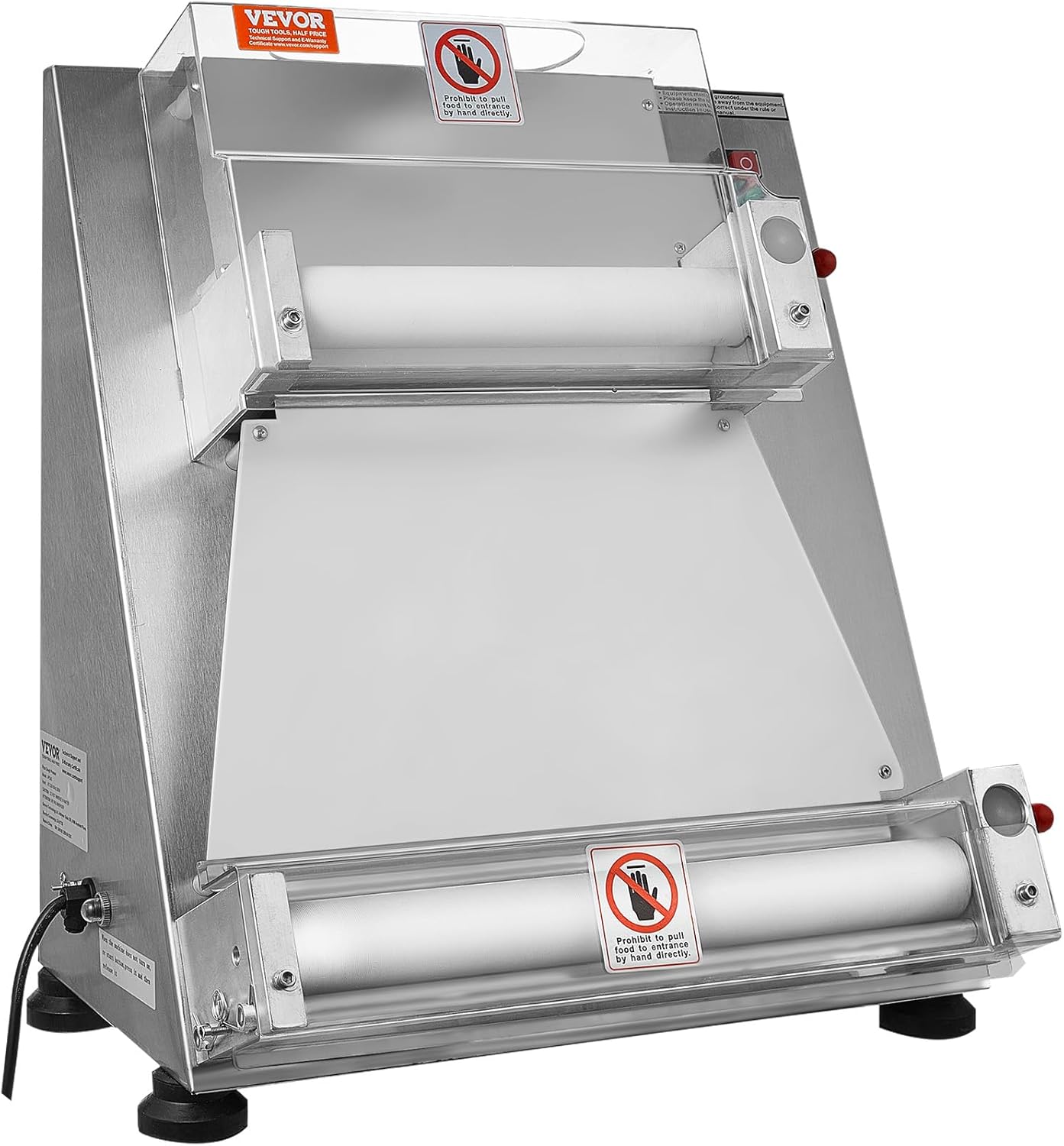VEVOR Pizza Dough Roller Sheeter, 3-15 Inch Automatic Commercial Pizza Press, 390W Electric 260 Per Hour Dough Roller, Stainless Steel Adjustable Thickness Dough Machine, for Pasta Maker Equipment