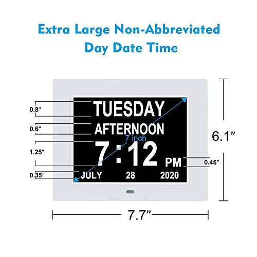 [2024 Newest] 8 Inch Extra Large Calendar Day Date Time Clock with Non-Abbreviated Day Month Dementia Clocks Perfect for Senior Vision impaired