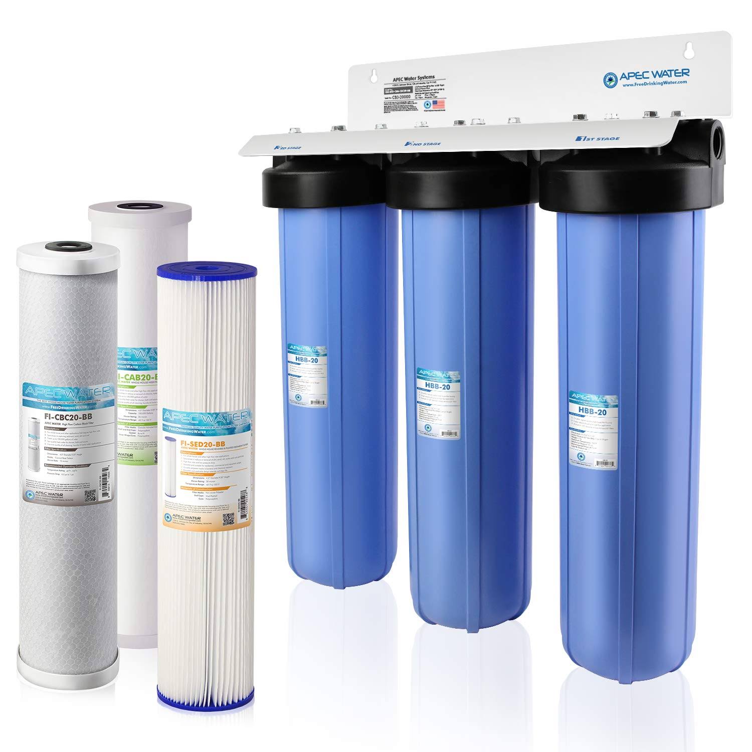 APEC Water 3-Stage Whole House Water Filter System with Sediment, GAC Carbon and Carbon Block Filters CB3-SED-CAB-CBC20-BB