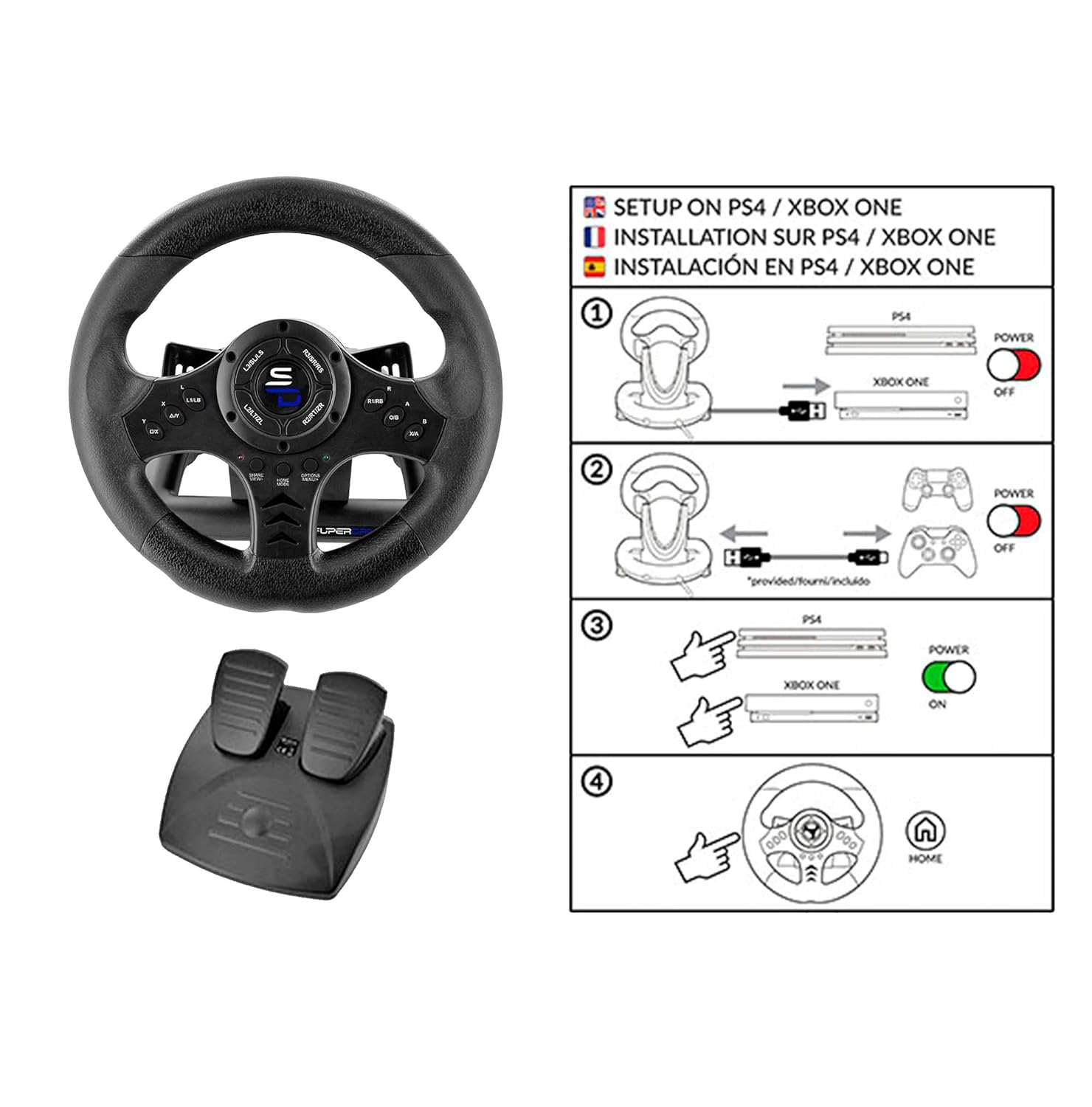 Superdrive SV450 Racing Steering Wheel (Compatible with Xbox Series X/S, Xbox One, PS4, PS3, Switch, PC)