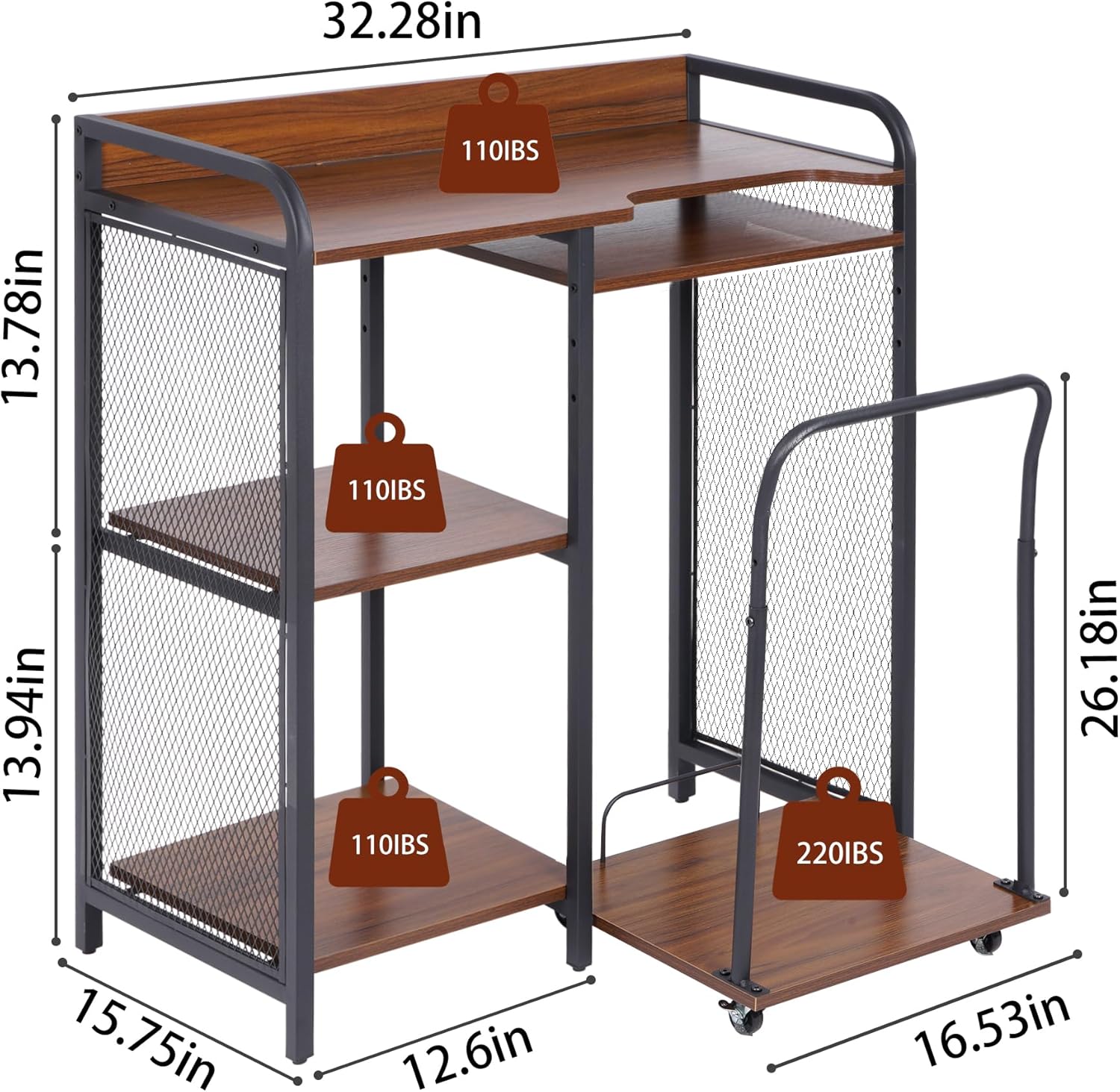 Printer Stand with Storage, Office File Cabinets Large Printer Stand 3 Tier Printer Table with Adjustable Storage Rack, Paper Shredder Stand Rack with Rolling Shredder Stand for Home Office