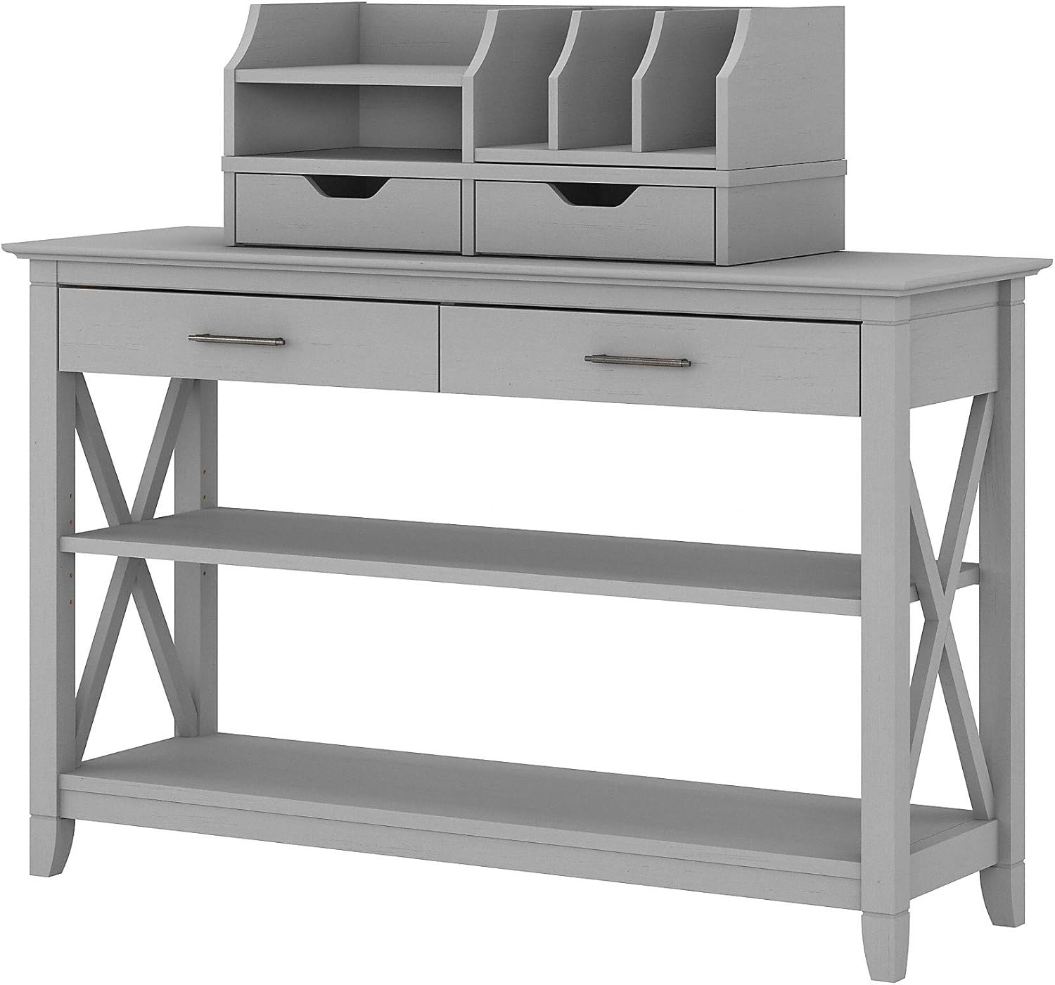 Bush Furniture Key West Console Table with Storage and Desktop Organizers, Cape Cod Gray