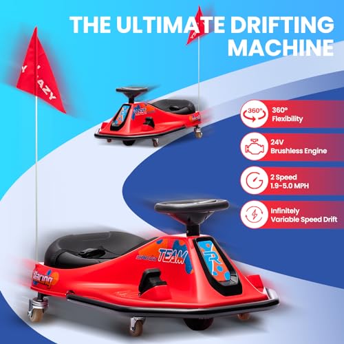 24V Electric Go Kart, 7Ah Drifting Car，Battery Powered Ride on Car Outdoor with 360 Degrees Rotating, Simplified Drift System, Variable Speed, Flashing Lights, Flag(Blue)