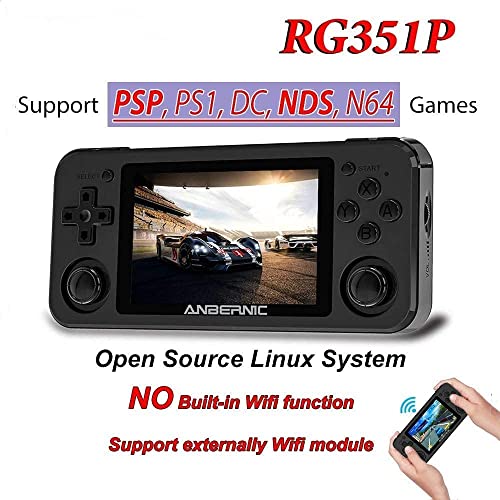 RG351P Handheld Game Console, Console Support Open Linux Tony System RK3326 Chip 64GB Storage 3.5 Inch IPS Screen 3500mAh Battery (RG351P Black)