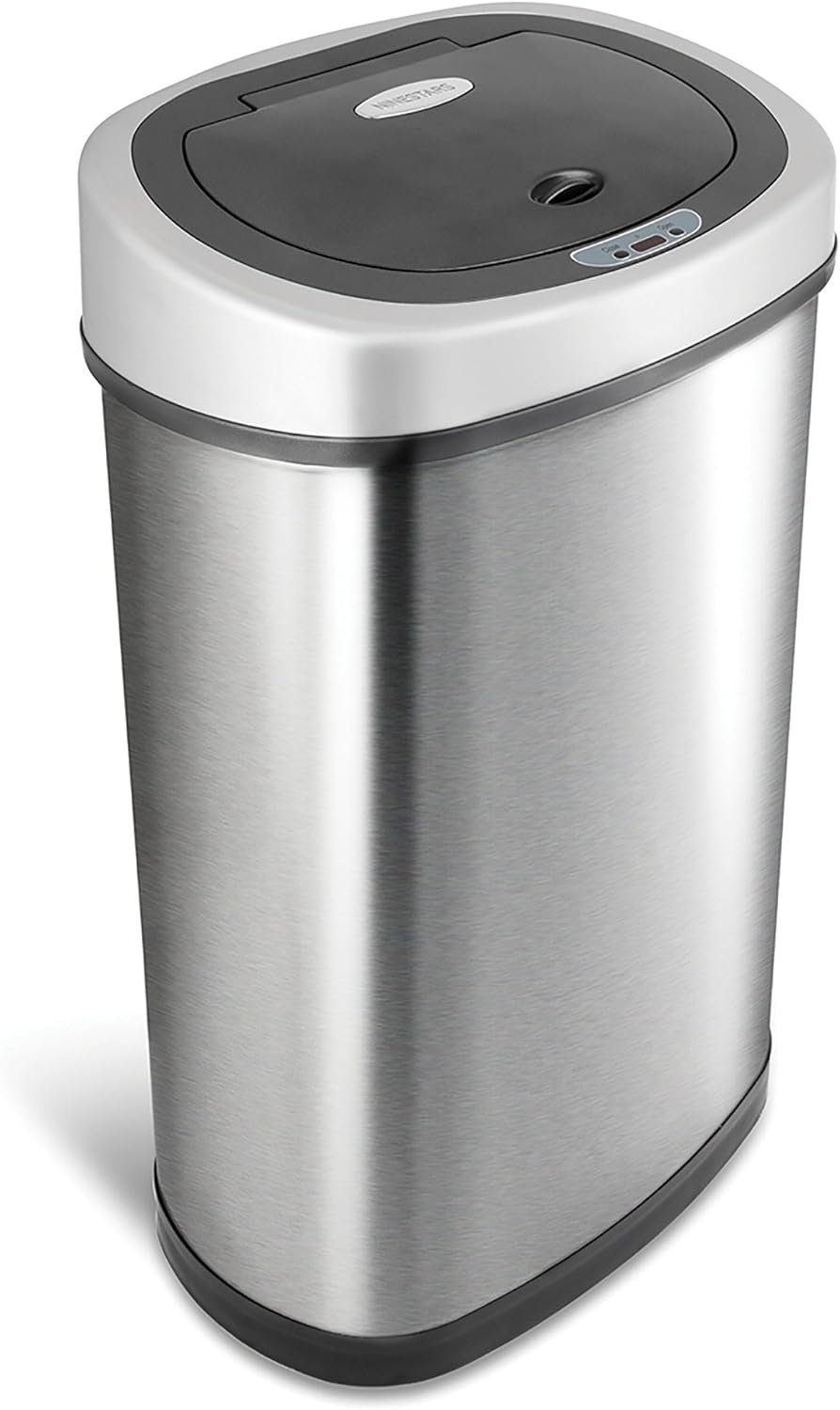 Ninestars AMZ-50-9 Deluxe Automatic Motion Sensor Oval Trash Can, 13 gal, Stainless Steel