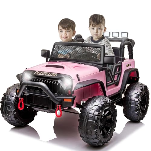 24V Electric Cars Vehicles Toys for Kids -2 Seater, 4x200W Powerful Wheels 4WD Ride on Truck Kids with 3 Speed Remote Control Spring Suspension, Bluetooth, MP3 Music, Soft Brake (Hot Pink)