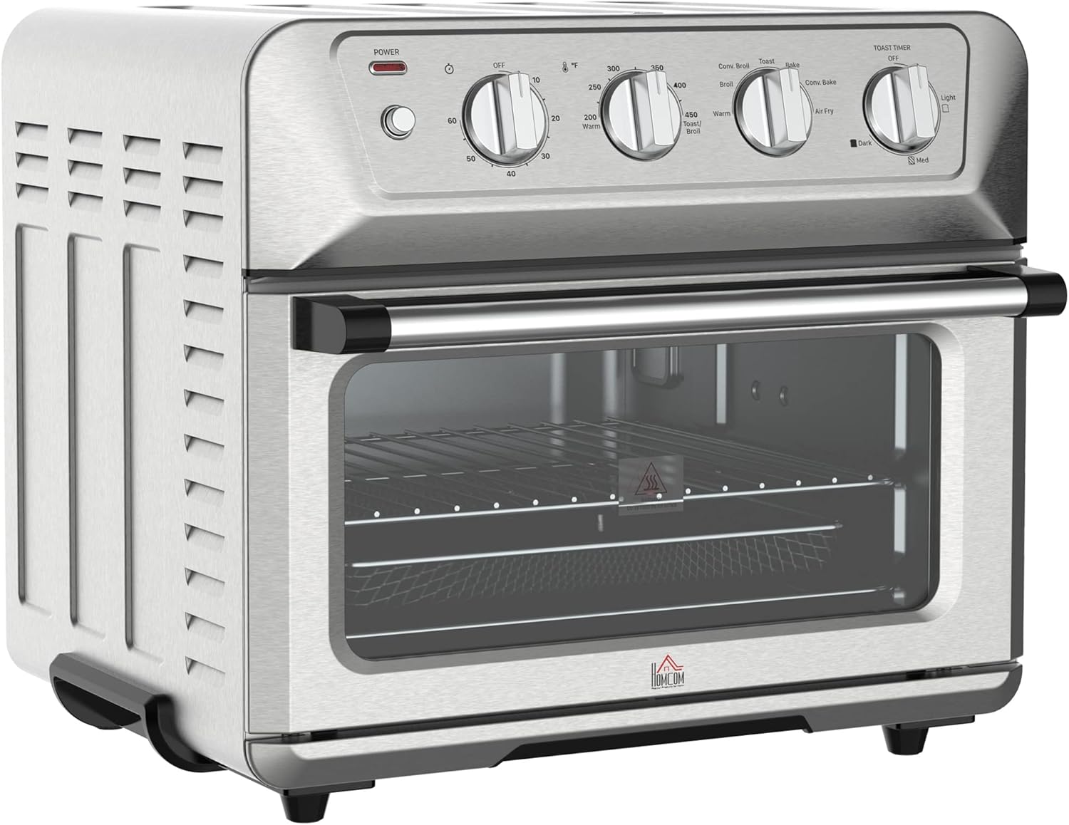 HOMCOM Air Fryer Toaster Oven, 21QT 7-In-1 Convection Oven Countertop, Warm, Broil, Toast, Bake and Air Fry, Accessories Included, 1800W, Stainless Steel Finish