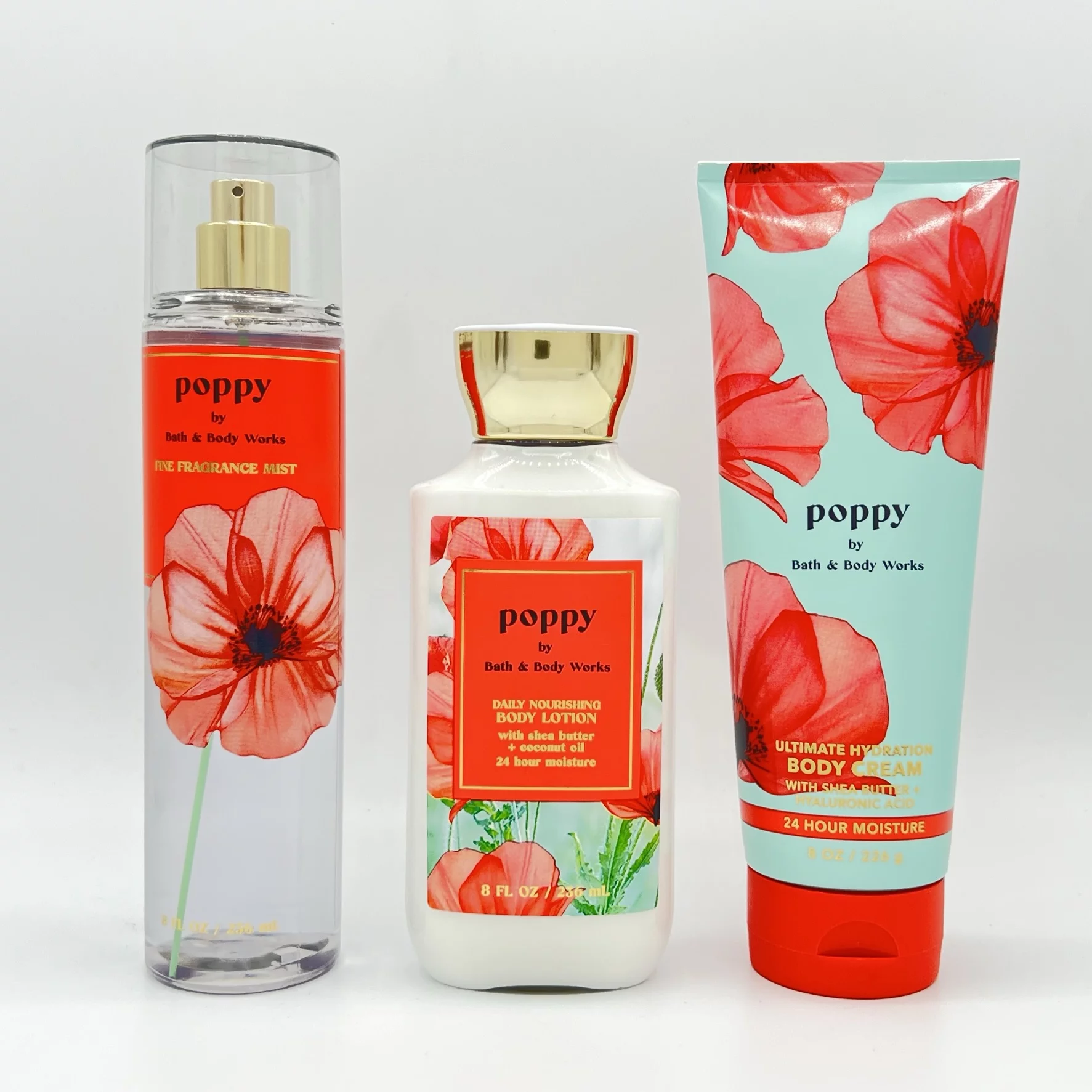 Bath & Body Works Poppy Fine Fragrance Mist, Body Lotion and Body Cream 3-Piece Bundle