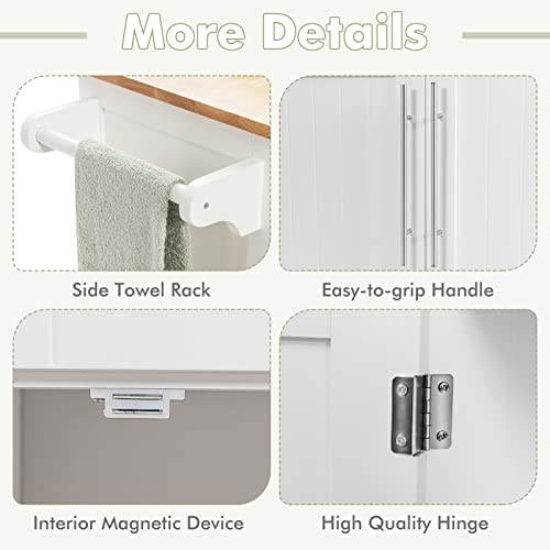 Topment Rolling Kitchen Island Cart Storage Trolley Multipurpose Serving Cart with Storage,Lockable Wheels,Towel Rack and Rubber Wood Top(White)