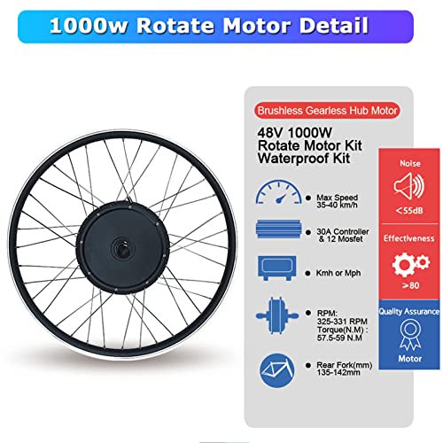 lectric Bike Conversion Kit, 48V 1000W 1500W Rear Drive Hub Motor, 20