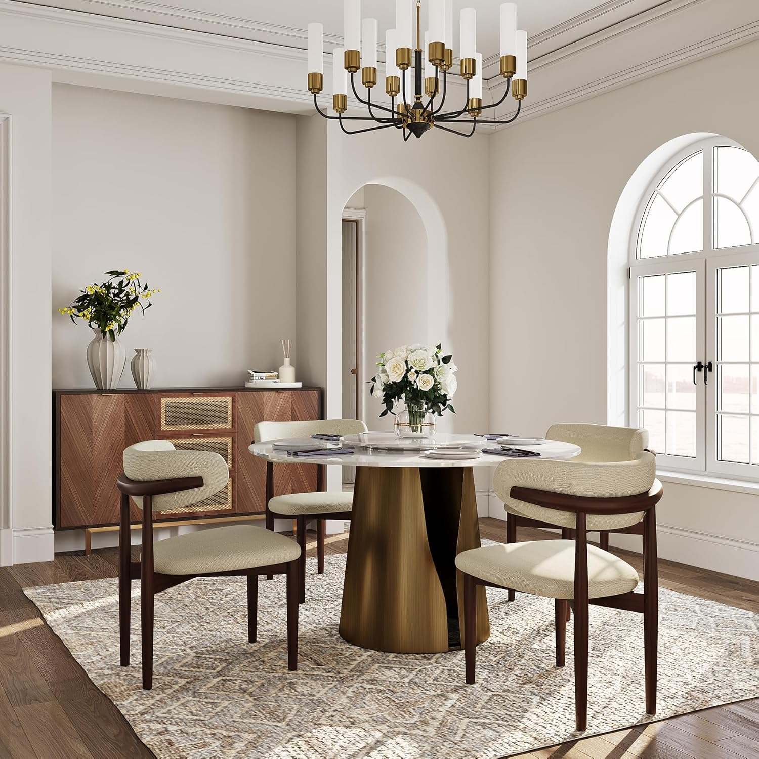 POVISON Round Dining Table for 4-6, Modern Round Dining Table Built in Lazy Susan for Dining Table, 51