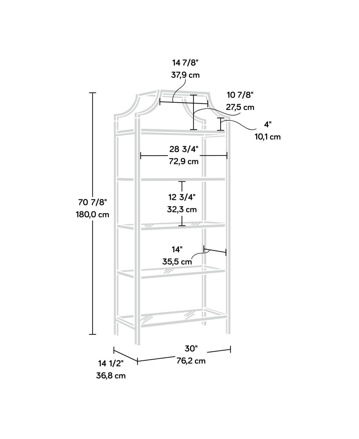Sauder International Lux 5 Shelf Bookcase, Satin Gold