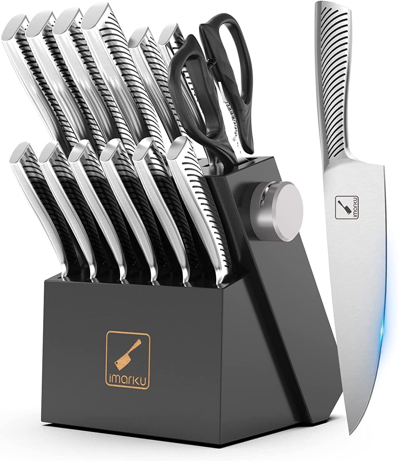imarku Knife Set - Knife Sets for Kitchen with Block, 14PCS High Carbon Stainless Steel Kitchen Knife Set, Dishwasher Safe Knife Block Set with Ergonomic Handle, Unique Gifts for Men and Women