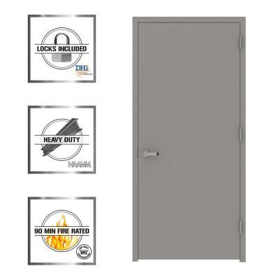 L.I.F Industries 32 in. x 80 in. Gray Flush Left-Hand Fire Proof Steel Prehung Commercial Entrance Door with Welded Frame