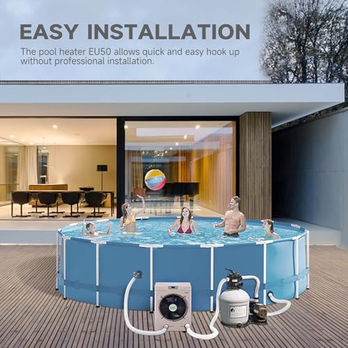 Above Ground Pool Heater, Up to 5000gallons Swimming Pool Heat Pumps, Fits 8/11/15 Foot Pools Electric Pool Water Heaters, Max Output 16184BTU/hr, 110V~120V/60Hz
