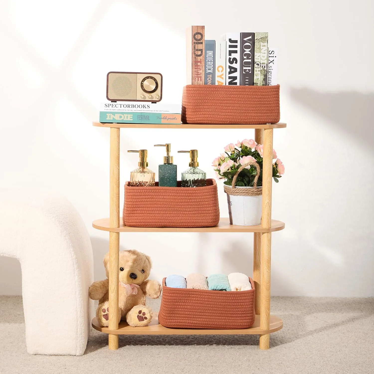 AllWays Plaza Small Storage Baskets for Organizing | Closet Organizer Bins | Shelf Toy Basket | Woven Rope Baskets | Cube Decorative Box | Shallow Basket | 11.5x7.5x4.7” | 3 Packs Oxide Red