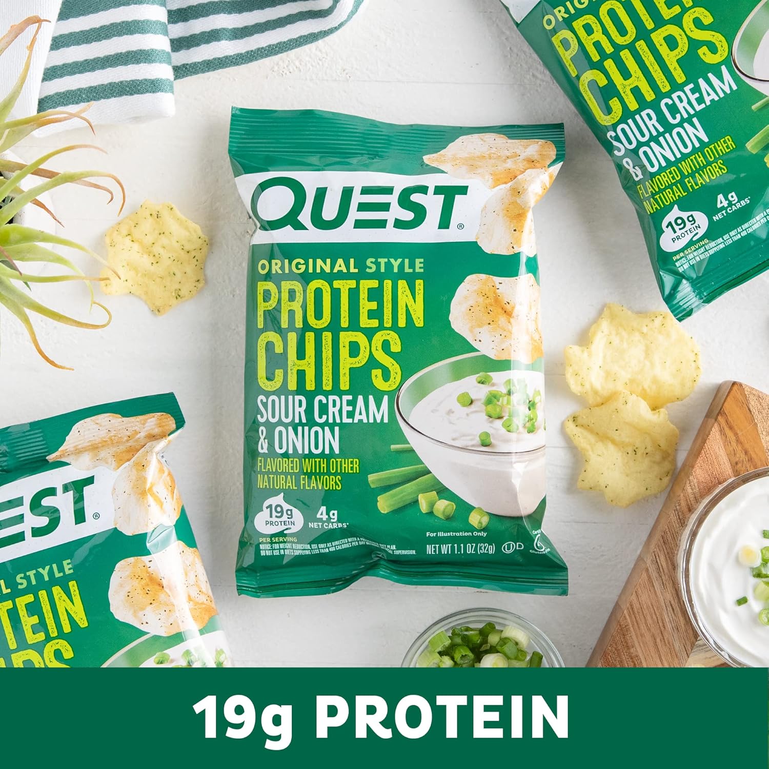 Quest Nutrition Protein Chips, Sour Cream & Onion, High Protein, Low Carb, Pack of 12 & Protein Chips, BBQ, High Protein, Low Carb, 1.1 Ounce (Pack of 12)