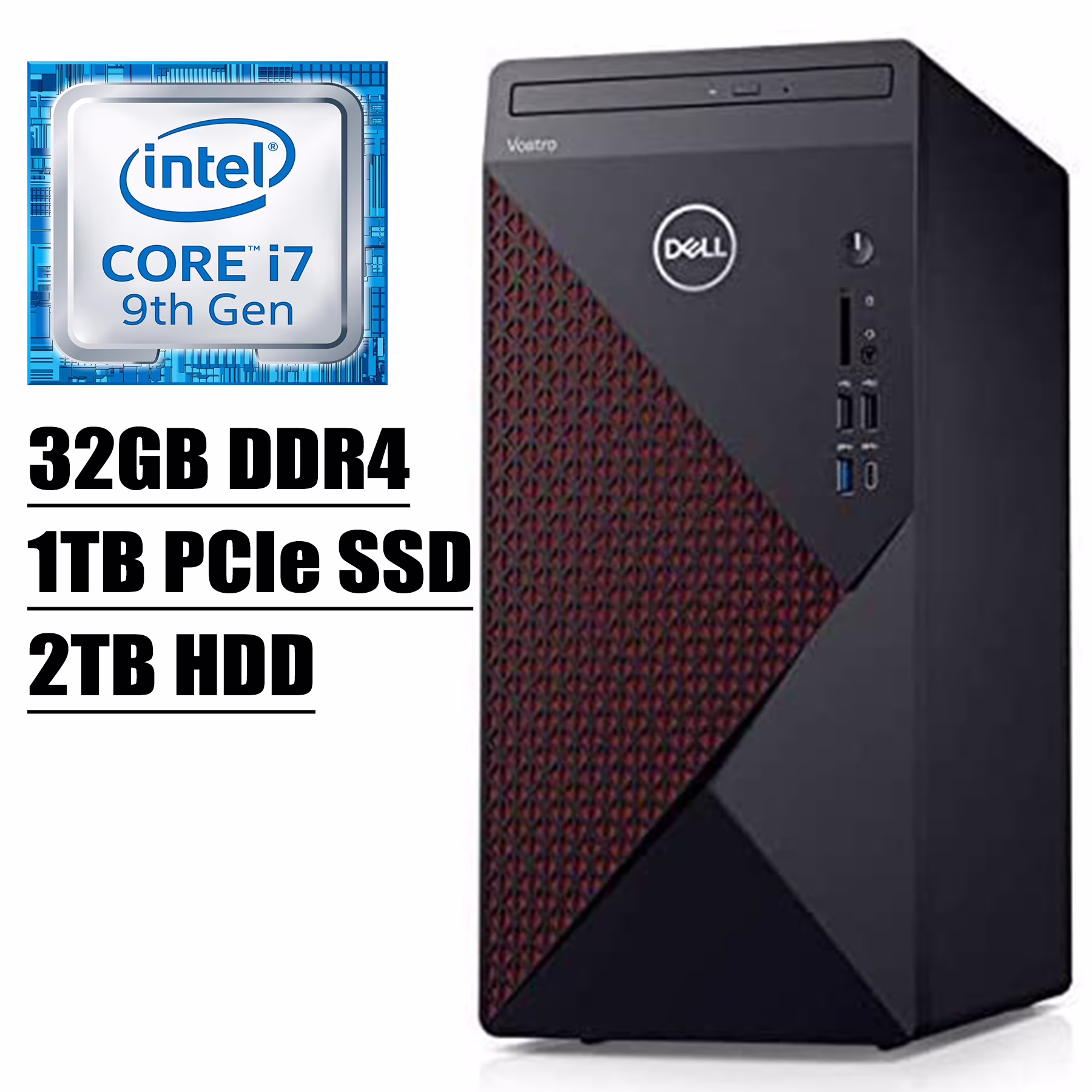 2020 Latest Dell Vostro 5000 5090 Premium Tower Desktop Computer I 9th Gen Intel Octa-Core i7-9700 3.0GHz I 32GB DDR4 1TB PCIe SSD 2TB HDD I GTX 1660Ti 6GB USB-C WIFI DVD Win 10 Pro