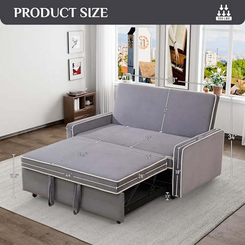 3 in 1 Convertible Sleeper Sofa Couch with Pullout Bed, Modern Flannel Pull Out Love seat Sofa, 2 Seater Futon Loveseat Couch Bed for RV, Living Room, Bedroom and Small Space (Grey)