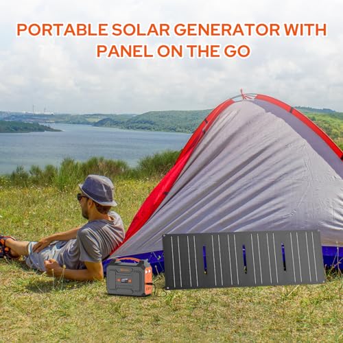 Portable Power Station with Foldable 40W Solar Panel, 100W Solar Powered Generator with Panels,110V AC Outlet Camping Solar Power Bank 146Wh DC Battery Pack for Smart Device RV Outdoor Power Outage
