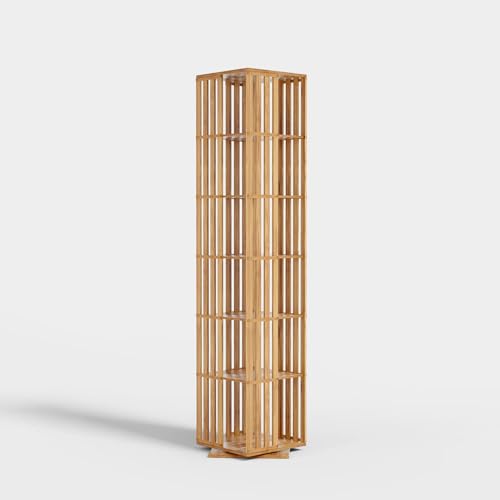 Rotating Bookshelf Tower, 360 Display Spinning Bookcase, Bamboo Bookshelf Floor Standing Storage Rack, Wood Narrow Book Shelf Organizer for Kids&Adults, Walnut 6 Tier