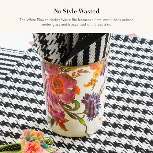 MACKENZIE-CHILDS Waste Bin, Decorative Bedroom Trash Can or Bathroom Trash Can, Blue-and-White Royal Check