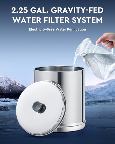 CO-Z Gravity-Fed Water Filter System, 2.25 Gal Countertop Water Filtration System, Stainless Steel Gravity Water Purifier