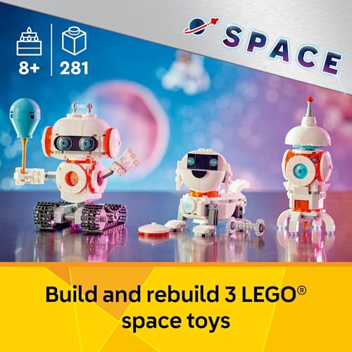 LEGO Creator 3 in 1 Space Robot Toy - Building Toy with 3 Options, Robot, Spaceship, or Robot Dog - Building Kit for Kids, Boys and Girls, Ages 8+ - Gift Idea for Birthdays - 31164
