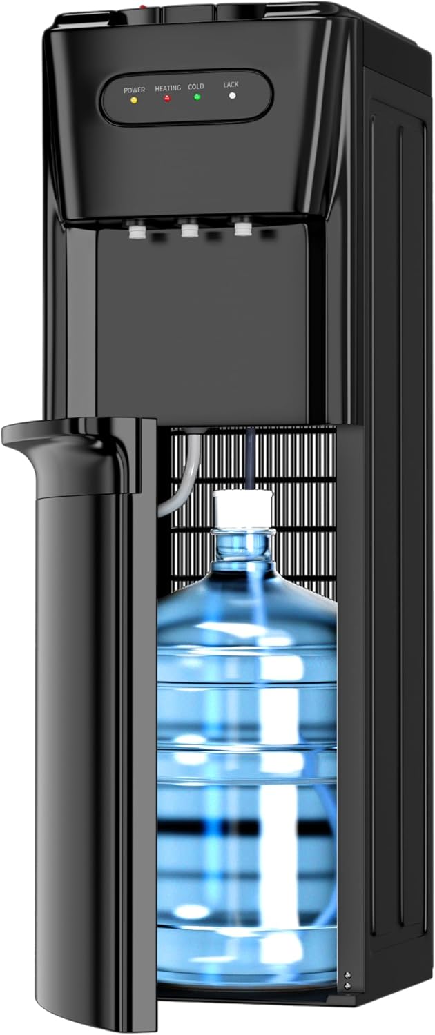 Bottom Loading Water Cooler Dispenser Hot Cold & Room Temp Water Dispenser for 3 or 5 Gallon Bottles, Empty Bottle Indicator, Child Safety Lock, Ideal for Home, Office, Living Room