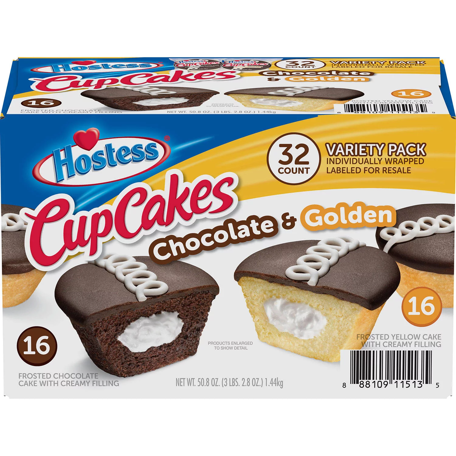 Hostess Chocolate Cupcakes & Golden Cupcakes Variety Pack (32 Ct.)