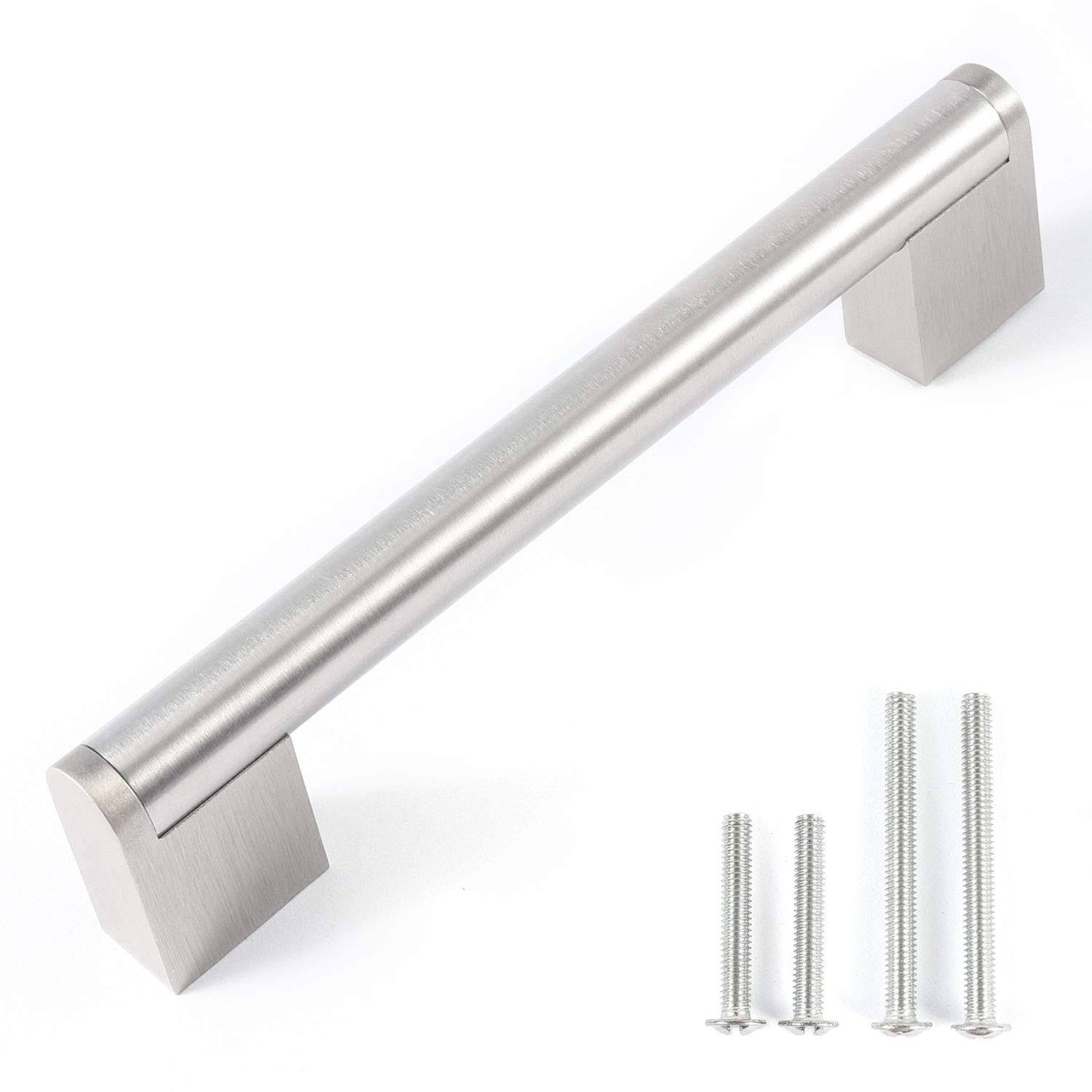 Fulgente Brushed Nickel Drawer Pulls, Stainless Steel Modern Square Cabinet Handles Kitchen Hardware Cabinet D-Bar Pulls, Satin