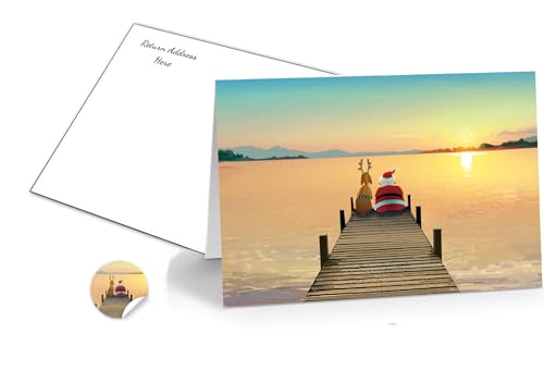 Stonehouse Collection | Dock Sunset Christmas Card | 18 Boxed Holiday Cards and Envelopes | USA Made | Boating, Beach, Nautical